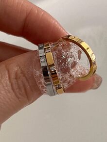 1pc 18K Gold Plated Shiny Square Diamond Ring, Stainless Steel Waterproof & Fade Resistant, Suitable For Daily Wear, Party, Mother's Day Gift