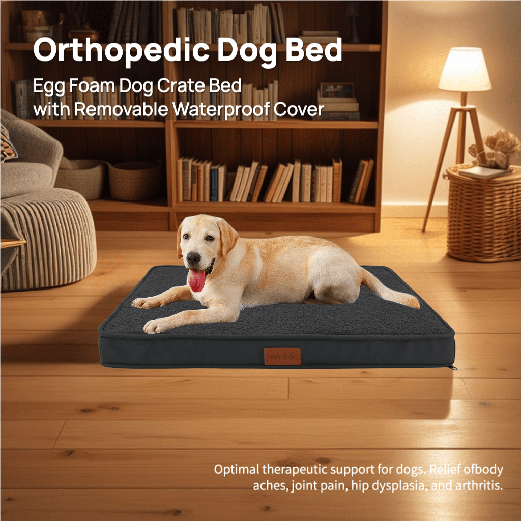 1PC Memory Foam Pet Bed With Sponge Filling & Removable Washable Short Plush Fur Cover Orthopedic Waterproof Dog Bed For Crate Anti-Slip Bottom For Large, Jumbo, Medium, Small Dogs Cats Breeds In All Seasons