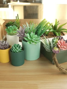 Set de 12 piezas/2 sets de Macetas de madera rectangulares con plantas suculentas artificiales, decoración para centro de mesa, decoración de alféizar de ventana, una variedad de plantas realistas sin maceta, textura de plástico realista de tallos de cactus y suculentas para decoración del hogar, decoración de eventos y fiestas, regalos para el Día de la Madre, cumpleaños y graduación (color aleatorio) - Multicolor - Ver 8