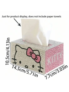 Sanrio 1 件  DIY 水钻彩绘纸巾盒闪亮圆形方形水钻设计粉色和白色格子图案非常适合家居装饰和汽车收纳水钻彩绘收纳礼物生日毕业