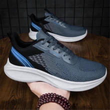 男士针织透气跑步鞋，系带舒适软底运动鞋，适合户外慢跑