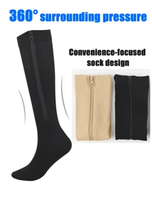 2 Pairs Zipper Compression Socks For Men And Women - Calf & Knee Support Stockings 15-20mmHg Compression Stockings, Side Zip Knee High Socks,Comfort And Breathability,Suitable For Sports