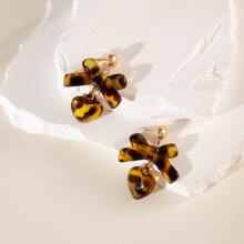 2Pcs Vintage Acrylic Leopard Print Bow Earrings, Maillard Premium Love Earrings