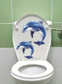 Autocollants de toilette phosphorescents en forme de dauphin - 20 x 30 cm, décoration de salle de bain en PVC, design fantaisiste de dauphins bleus et noirs adhésifs pour la maison, la salle de bain et la décoration des toilettes, autocollants et décalcomanies de toilette, accessoires de salle de bain pour l'automne
