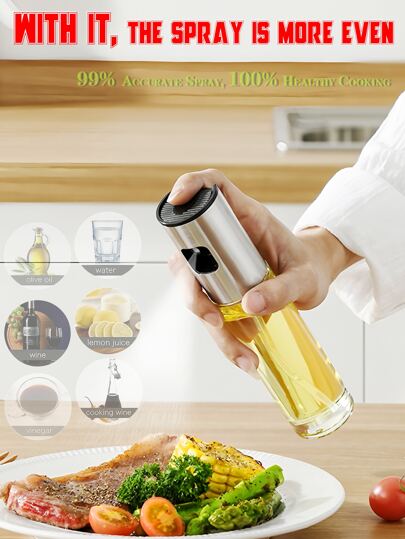 1Pc Press Type Spray Glass Oil Bottle, Kitchen Household Barbecue Oil Spray Bottle Atomizing Oil Spray Kettle