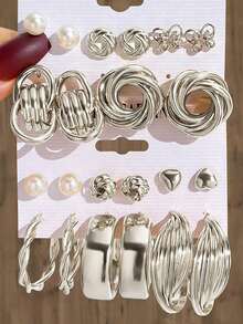 22pcs Butterfly & C-Shaped Pearl Earring Set (Randomly Shipped In Card Pack) - Silver - View 5
