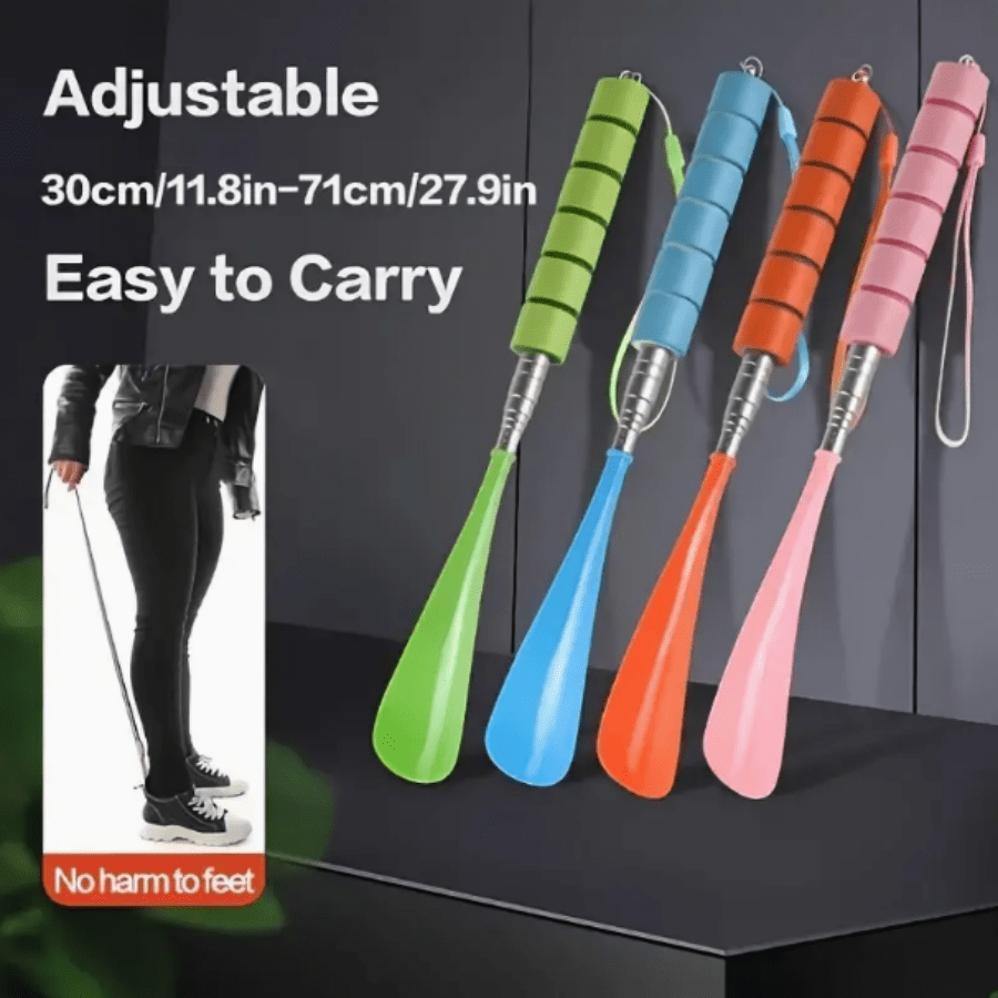 1pc Adjustable Telescopic Shoe Horn - Ergonomic Design Plastic Long Handle Shoe Horn Made Of Stainless Steel, Assistive Tool For Elderly And Disabled
