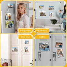 MAGNETIC PHOTO FRAME, HOLDS 4X6 INCHES (APPROX. 10.2 X 15.2 CM) PICTURES, REUSABLE BLACK MAGNET FRIDGE PHOTO SET FOR REFRIGERATOR, LOCKER, OFFICE CABINETS, FREE REMOVABLE FRIDGE TILE