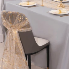 1pc Glittery Gold Color Table Runner, Wedding Table Decor Flag, Baby Shower Birthday Party Dining Table Decoration Flag, Foil & Mesh Table Runner - Gold - View 5