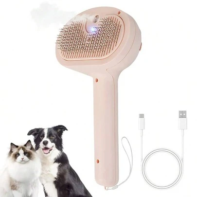 Spazzola a vapore per gatti 3 in 1 con funzione di spray d'acqua e sterilizzazione UV - Ricaricabile USB, strumento di toelettatura per animali domestici per gatti e cani con auto-pulizia
