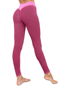 Women's High-Waist Yoga Pants Textured Leggings - 粉色 - 查看 1