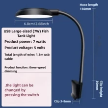 1 个迷你水族箱灯夹，5W（小）水族箱灯，7W（大）水族箱灯，USB 水族箱灯，360° 旋转照明，适用于小型鱼缸、淡水缸和水草缸