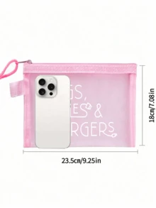 Túi đựng mỹ phẩm dạng lưới có họa tiết cáp dữ liệu, thiết kế họa tiết chữ cái bộ sạc, túi đựng đồ lót khí màu đỏ, túi đựng đồ trang điểm, túi đựng đồ chăm sóc da, đồ dùng thiết yếu khi đi du lịch, đồ dùng ký túc xá, quà tặng cô dâu, quà tặng cho mẹ, quà tặng sinh nhật, quà tặng cho bạn bè và giáo viên, đồ đựng đồ trong phòng tắm, đồ đựng đồ trang sức, túi đựng dầu dưỡng môi và mỹ phẩm - Nhiều màu - Xem 10