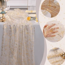 1pc Glittery Gold Color Table Runner, Wedding Table Decor Flag, Baby Shower Birthday Party Dining Table Decoration Flag, Foil & Mesh Table Runner - Gold - View 6