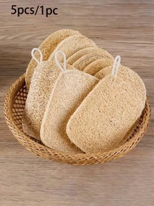 1/2/3/4/5Pcs Natural Loofah Exfoliating Body Scrub - Gentle Shower & Bath Sponge For Men And Women, Daily Use Or Kitchen Cleaning