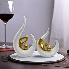 1/2 PCS White Silver Home Decor Accent Ceramic Statue Abstract Sculptures Centerpieces Mid Century Modern Decor For Tables Coffee Table Top Decorations For Living Room Desktop Shelf Dining Room Kitchen,Suitable For Home Decor, Bedroom Decor, Office And Students, The Best Christmas Gift,Wintertime Valentine's Day Gift,Decorative Items For Eid Al-Fitr In The Middle East