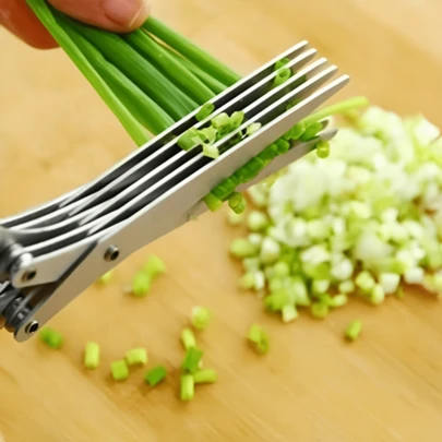 Zuiapoo Tijeras de cocina de acero inoxidable de 5 capas - Rallador versátil de cebolla y hierbas para barbacoa y uso en interiores - Material duradero y seguro, regalo ideal para la familia