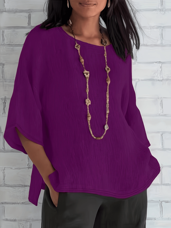 Bluzka damska w dużym rozmiarze, swobodna, z rękawem 3/4 i okrągłym dekoltem