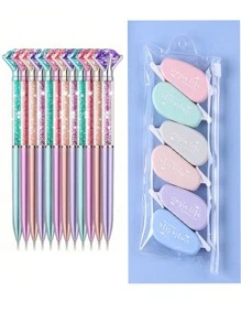 1/4/8/12PCS,Sparkling Crystal Diamond Ballpoint Pens - Retractable, Medium Point - Perfect For Weddings, Office, School, ChristmasAnd Valentine's Day Gifts, 6PCS/Set, Monochrome Calibration Tape, Mixed Color, Portable Calibration Tape, Calibration Tape, Student Use, Office Use