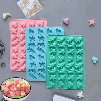 1/3 piezas Molde de silicona para cubitos de hielo con forma de estrella de mar y pez, ideal para hornear galletas y chocolate, para hacer gomitas