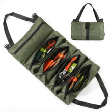 Tool Roll Bag, Hanging Tool Bag With 5 Zipper Tool Pockets, Heavy-Duty Canvas Wrench Roll Organizer, Suitable For Mechanics, Electricians, Car Repairmen