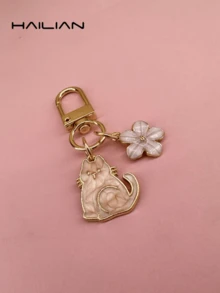 HAILIAN 1 件合金材质樱花形钥匙扣轻盈飘逸花朵带标签适用于包包吊坠汽车钥匙扣情侣生日节日礼物猫咪夏季花卉伴娘礼物 - 粉色 - 查看 6