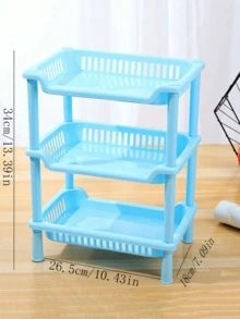 1pc Plastic Kitchen Organizer Rack, 3-Tier Bathroom Cosmetics Storage Shelf, Bedside Snacks Rack, Modern Square Storage Shelf - Multicolor - View 2