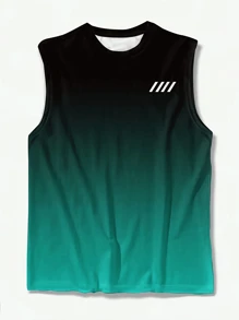 Plus Size Men's Geometric Gradient Printing Casual Sleeveless Shirt, Suitable For Outings And Street Wear