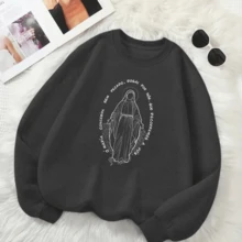 Unisex Cold Weather Top CREW NECK Without Hood Our Lady Print Christian Catholic Devotion Look - White - View 3