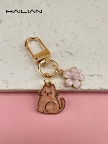 HAILIAN 1 件合金材质樱花形钥匙扣轻盈飘逸花朵带标签适用于包包吊坠汽车钥匙扣情侣生日节日礼物猫咪夏季花卉伴娘礼物 - 粉色 - 查看 4