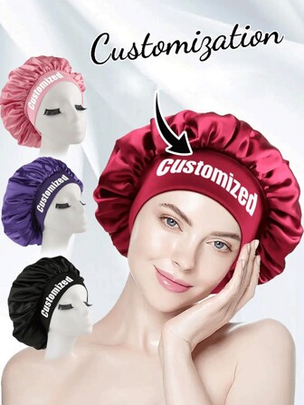 Personalized Custom Text Silk Hair-Like Soft Sleep Hat, Wide-Brim High Elasticity Head Cover, Beauty Shampoo Cap, Hair Protection Headband, Ladies Sleep Cap, Gift For Wife And Best Friend. Bathroom Decor Summer Back To School