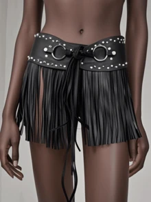 Y2K必备单品！朋克铆钉系带流苏腰带 - 甜美又酷炫的街头风必备单品，亮眼配饰，拍照完美，适合夏季、返校季、秋季、万圣节等场合。