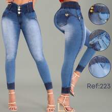 Women's Premium Lipo Shaping Jeans With Lycra High Waist Butt Lifting - 淺藍色 - 查看 7