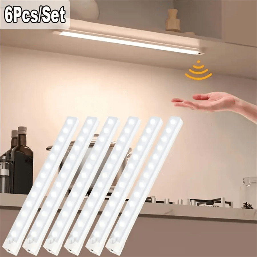 1 pieza/Set de 6 Luces con sensor de movimiento recargables por USB, luz nocturna automática inalámbrica, adecuada para uso en interiores, armarios y gabinetes, iluminación interior con función de luz nocturna (200/350mAh)