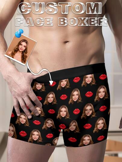 Custom Face Boxers For Men Boyfriend Personalized Boxer Briefs With Heart Design Funny Cute Adorable Unique Custom Underwear Gifts For Husband Him Wedding Gift Valentine's Day Anniversary Birthday Christmas Holiday Novelty Cozy Colorful Printed Face Boxer Shorts Funny, Custom, Unique, Customized, Personalized, Ideal Gifts For Him, Ideal Gifts For Her, Boyfriend, Girlfriend, Family, Friends, Her,Chic Autumn,Urban Gala