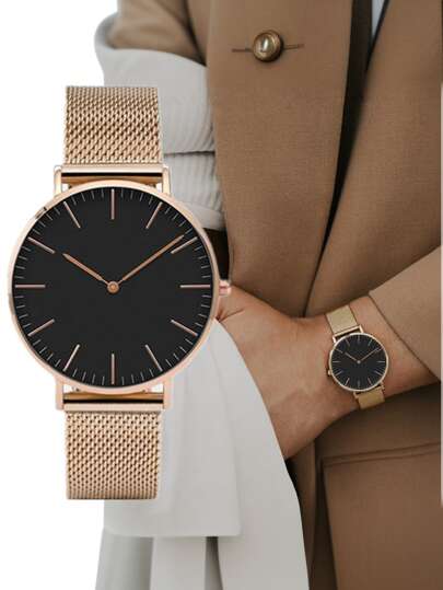 1pc Stainless Steel Stiff Ladies' Quartz Wristwatch Mesh Strap Round Pointer Strap,Ultra Thin Dial able Quality Jewelry Rose Goud Horloge Travel As Students Returning To School view 3