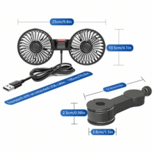 1 pieza Ventilador de carro, ventilador de doble cabezal de alta velocidad a 360°, USB, para asiento trasero del carro, portátil, 3 velocidades, potente circulación de aire, silencioso, refrigeración, montaje ajustable, instalación segura con clip, perfecto para el hogar y el carro - Multicolor - Ver 7
