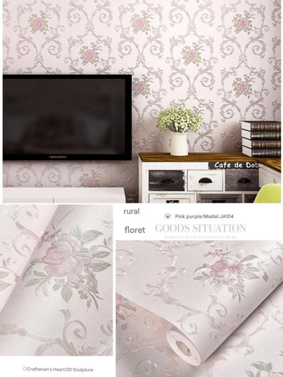 Roll 53*100cm3D Bloemen Wallpaper, Self Adhesive Non Woven Fabric Removable Flower Pattern, Bedroom Living Room ation, ation TV Background Wand Sticker,53*300cmOptional view 4