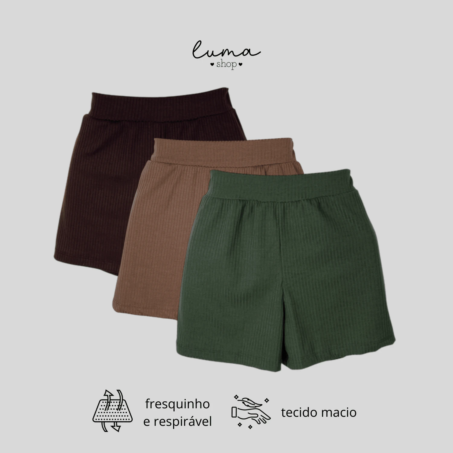 Luma Shop 3-Piece Kit Premium Ribbed Shorts High Waist Loose Women's Shorts S M L - Bộ đồ dùng Earthy-Coffee/Choco/Quân đội - Xem 1