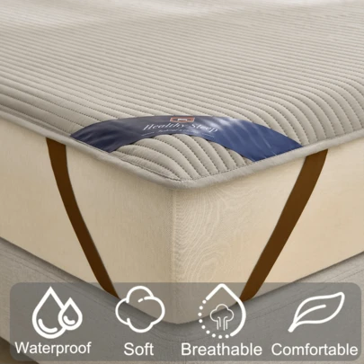 1pc Striped Waterproof Mattress Protector (No Pillowcase), Soft And Breathable Mattress Cover, Aesthetic And Comfortable, Suitable For Single/Double Beds, Bedroom, Guest Room