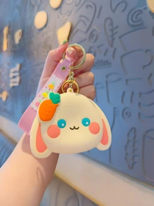 1PC Zippered Silicone Coin Purse, Cute Radish Rabbit Shape,The Mini Bag With Keychain Can Be Used To Store Coins, Earphones And Other Small Items