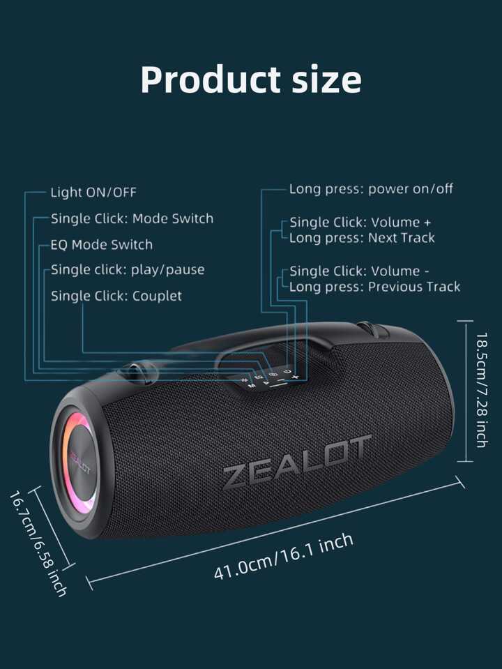 ZEALOT ZEALOT S78 100W ワイヤレススピーカー 屋外使用可 強力