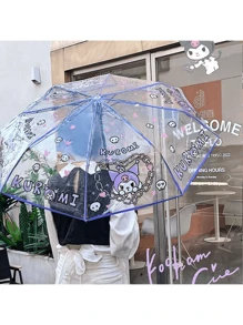 Sanrio مظلة صغيرة قابلة للطي تلقائيًا من سانريو ب- 8 عيدان من الحديد ، بتصميم كرتوني عصري ، غطاء من البلاستيك و مقبض ، مظلة شفافة قابلة للطي مزخرفة بطباعات الشخصيات الكرتونية ، مناسبة للصيف والشاطئ والسفر