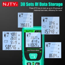 NJTY 1pc Handheld Digital Laser Distance Meter, 50m/120m (164ft/394ft), Green Laser, Brighter Visibility, Bubble Level, Unit Switchable, High Precision, Data Storage, Soft Carrying Case & Strap, Multipurpose Laser Rangefinder For Home, DIY, Woodworking, Construction Sites
