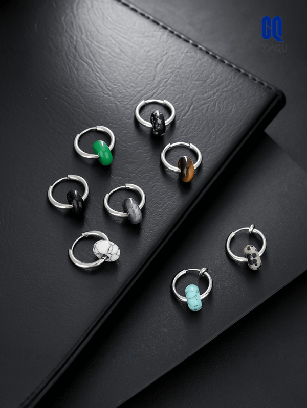 1 par de brincos de argola em pedra natural, estilo minimalista chique, adequados para uso diário, férias, festas, casamentos, aniversários, presentes de aniversário para homens e mulheres