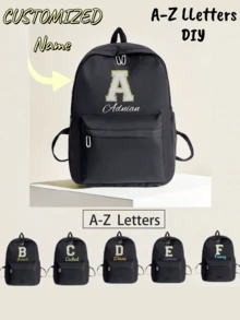 Mochila personalizada con nombre personalizado o saludos festivos. Crea tu propia mochila exclusiva. Esta nueva mochila de vuelta al colegio presenta un diseño con cremallera de nailon, unicolor casual, estilo minimalista, adecuada para jóvenes. - Letras blancas de 8 cm - Ver 3