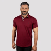 Basic Polo Shirt Premium Cotton Fabric Collar - 酒紅色 - 查看 1