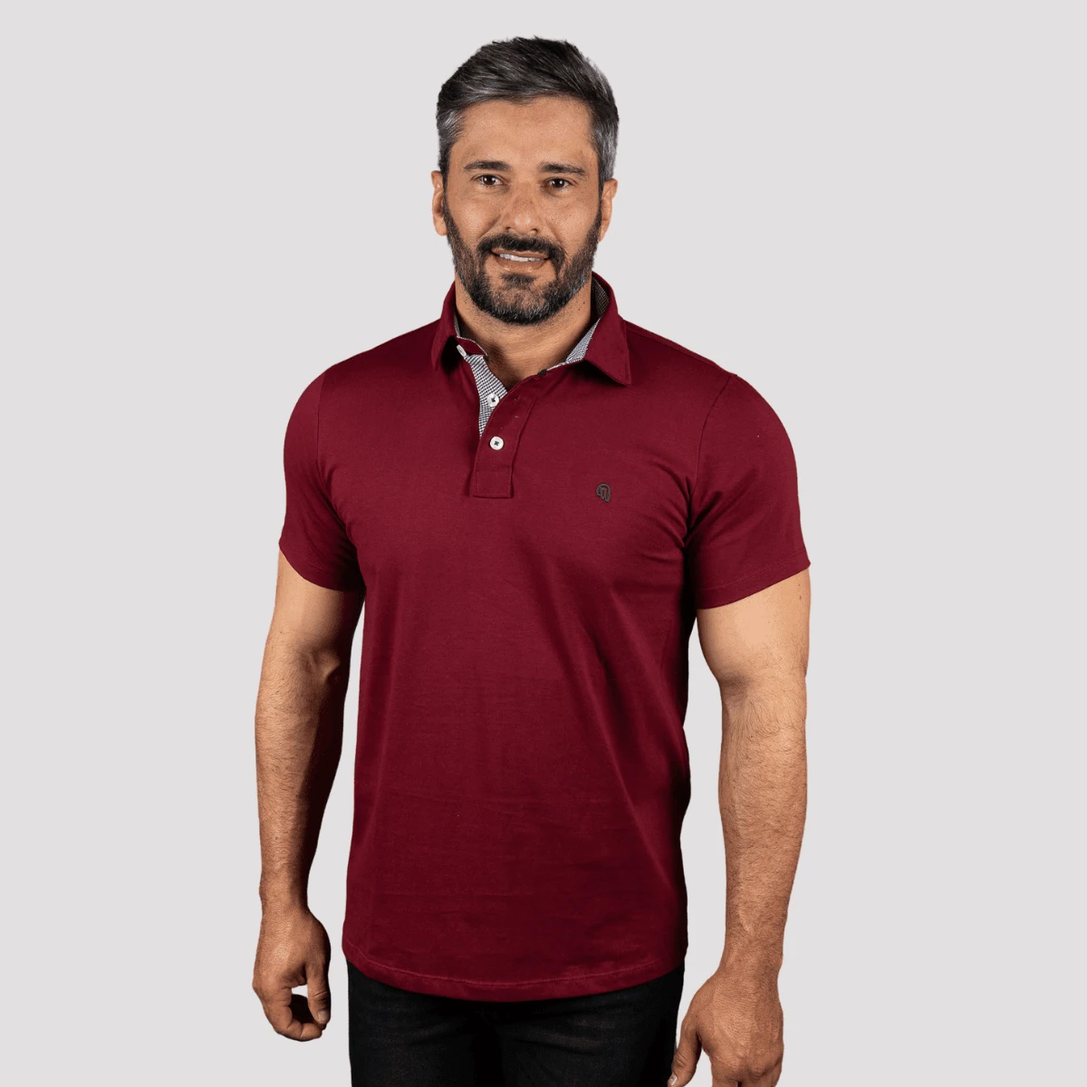Basic Polo Shirt Premium Cotton Fabric Collar - 酒紅色 - 查看 1