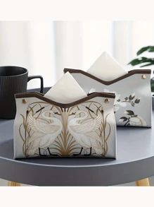 Printed Faux Leather Tissue Box Holder, Waterproof And Easy To Clean, Rectangular Shape, Elegant Vintage Floral Napkin Box, Suitable For Home Living Room Decoration, Office, Travel, Coffee Table, Dining Table, Bedside, Workstation, Dressing Table And More, Cute Room Decoration For Bathroom Home Car Night Light Dressing Table, Lightweight Handbag Organizer