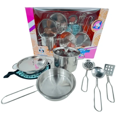 Kit Jogo De Panelinhas Metal Inox Brinquedo Infantil Cozinha 60